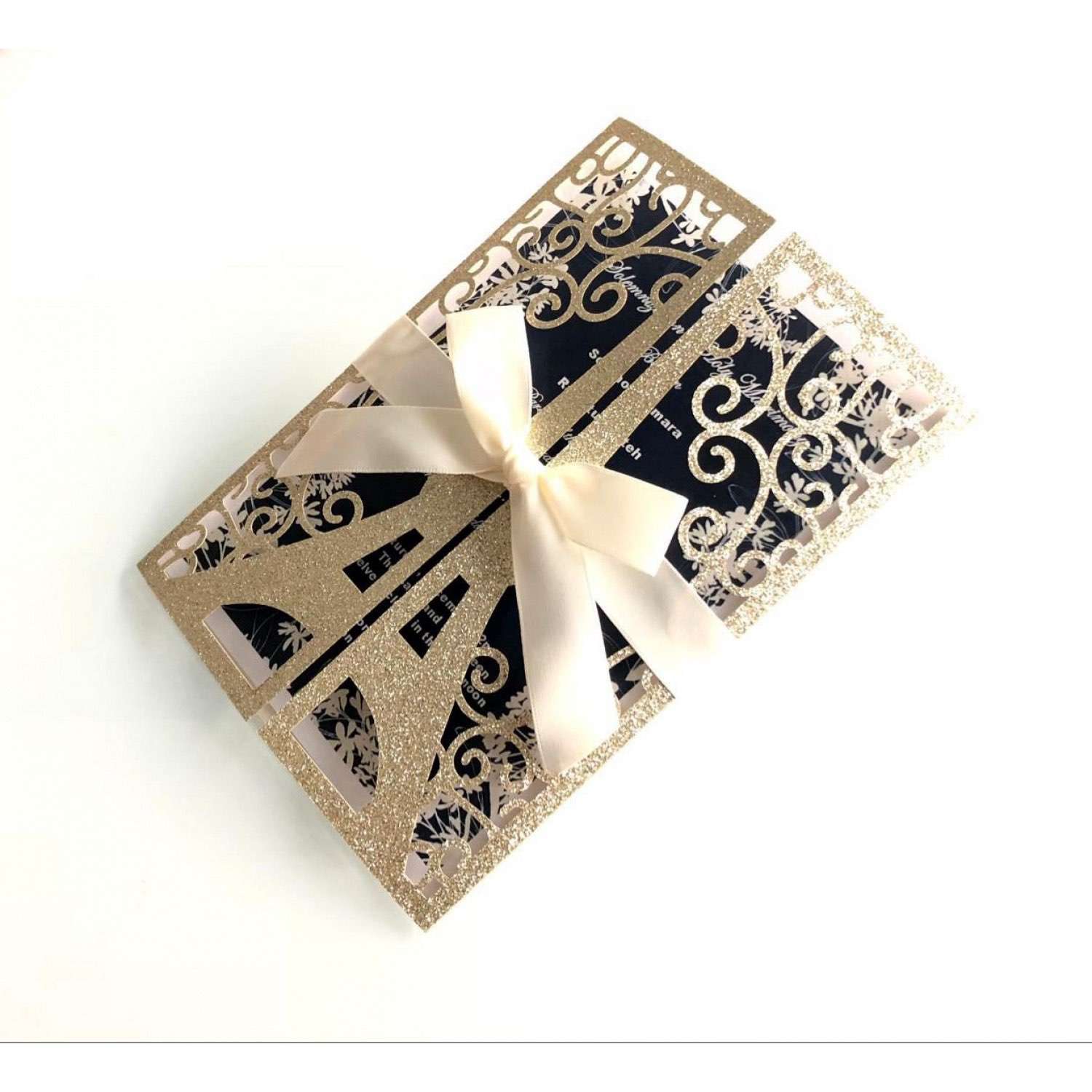 European Wedding Invitation Laser  Cut Paper Tower Shape